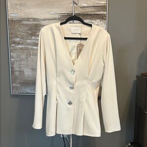 Meshki Cream Longline Button Blazer